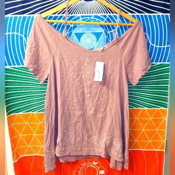 ❄️ NWT Pacsun LA Hearts Boho Mauve Pink Cold Shoulder Blouse Embroidered Sz XS - Picture 1 of 5